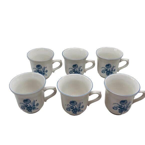 Set of 6 VTG Brick Oven Stoneware Blue White Floral Jardin Bleu Mug Cup Cottage - Picture 9 of 15